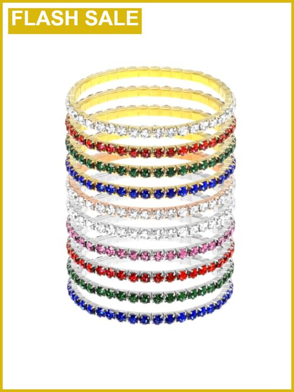 Rhinestone Stretch Bracelets 10Pcs Vintage Crystal Tennis Bangle Women
